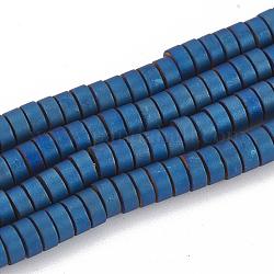 Гальванизировать немагнитных синтетический гематит бисер пряди, матовый стиль, пончик, с покрытием синим, 4x2 мм, отверстие : 2.5 мм, около 200 шт / нитка, 15.7 дюйм