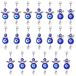 Nbeads 20 pz ali e cuore pendente in lega stile tibetano decora, con perline a lume di malocchio e 304 fermaglio a moschettone in acciaio inossidabile, blu medio, 57mm