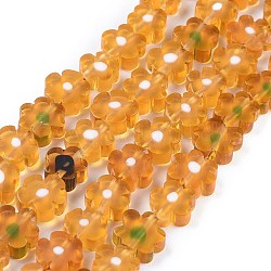 Millefiori a mano fili di perline di vetro, fiore, arancione scuro, 6.4~9x3.2mm, Foro: 1 mm, circa 56pcs/filo, 15.75'' (40 cm)