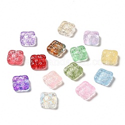 Pulvériser perles de verre transparentes peintes, carrée, couleur mixte, 13.5x13.5x5mm, Trou: 1.2mm