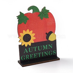 Décorations d'affichage en bois naturel, mot salutations d'automne avec citrouille, rouge, 100x40x451mm