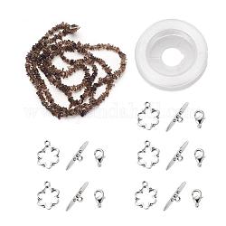 Création de kits de bijoux de bracelets et colliers, copeaux de quartz enfumés naturelles perles brins, fermoirs T, fermoirs pince de homard et fil élastique, 12.6x10.6x2.1 cm