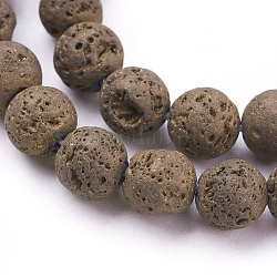Placage sous vide brins de perles de lave naturelle galvanisés, ronde, plaqué or, 8~8.5mm, Trou: 1mm, Environ 48 pcs/chapelet, 15.35 pouce (39 cm)