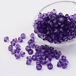 Perles acryliques transparentes de bicones facettées, teinte, violet, 4mm, Trou: 1mm, environ 13000 pcs/500 g
