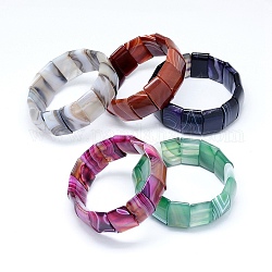 Natural Agate Stretch Bracelets, Dyed, Rectangle, Mixed Color, 2-3/8 inch(60mm), 25mm