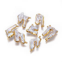 Connettori di collegamenti di perle naturali, con accessori di ottone, pepite, oro, 25~37x20~28x5~7mm, Foro: 1.4 mm