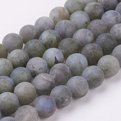 Natural Labradorite Beads Strands, Frosted, Round, 8mm, Hole: 0.8mm, about 47pcs/strand, 15.3 inch(39cm)