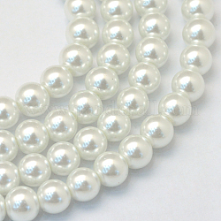 Backen gemalt Glasperlen runden Perle Stränge, weiß, 10~11 mm, Bohrung: 1.5 mm, ca. 85 Stk. / Strang, 31.4 Zoll1.5 mm