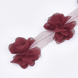 オーガンジーの花リボン  マスクと衣装のアクセサリー  パーティーの結婚式の装飾とイヤリング作り  暗赤色  50~60mm  約10ヤード/バンドル