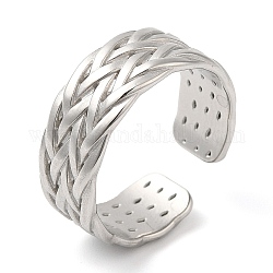 304 anillo de puño abierto texturizado de acero inoxidable para mujer, color acero inoxidable, diámetro interior: 19 mm