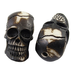 Dyed Imitation Cattle Bone Resin Skull Beads, Halloween, DeepCoffee, about 39mm long, 24mm wide, 23mm thick, hole: 3mm