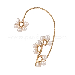 Aretes de perlas naturales trenzadas con flores, Aretes envolventes de trepador con envoltura de alambre de latón para no perforar, dorado, 61x41.5x1mm