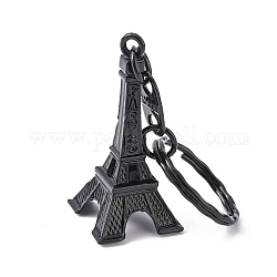 Legierung Schlüsselbund, mit Eiffelturm Anhänger, Schwarz, 49x21 mm