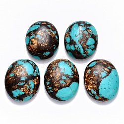 Cabochons assemblés en bronzite naturelle et turquoise synthétique, teinte, ovale, turquoise, 40x30x7.5~8.5mm