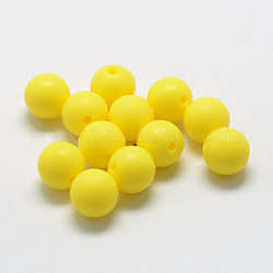 Perles de silicone écologiques de qualité alimentaire, ronde, jaune, 8~10mm, Trou: 1~2mm