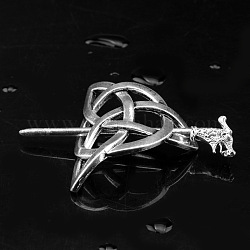 合金ヴィンテージ北欧海賊ルーンドラゴンヘアクリップ  レトロなメタルヘアピン  銀  76x52mm