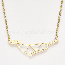 201 Stainless Steel Pendant Necklaces, with Cable Chains, Narwal Shape, Golden, 18.5 inch(47cm), 2mm, Narwal: 18.5x50x1mm