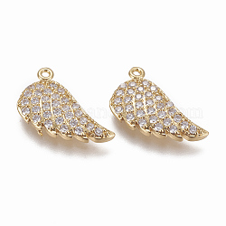 Brass Micro Pave Cubic Zirconia Pendants, Wing, Clear, Golden, 16x15x3mm, Hole: 1mm