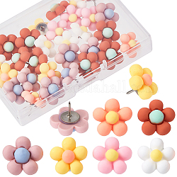 CRASPIRE 30Pcs 6 Colors Iron Push Pins, Drawing Push Pins, Resin Head Thumbtack, 5-Petal Flower, Mixed Color, 16x18x8mm, 5pcs/color