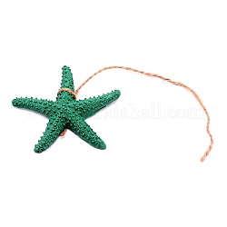 Décorations de pendentif en résine de style méditerranéen, avec une corde de chanvre, étoiles de mer, verte, 19 cm