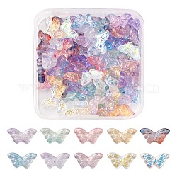 80 Stück 10 Stil ab Farbe plattiert & sprühlackiert & transparente Glasperlen, mit Glitzerpulver, Schmetterling, Mischfarbe, 8x15x4.5 mm, Bohrung: 1 mm, 8pcs / style