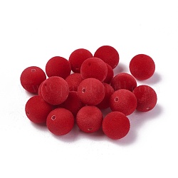 Abalorios de acrílico flocky, redondo, rojo, 14mm, agujero: 2 mm