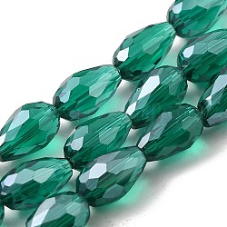 Chapelets de perles en verre électroplaqué, perle plaquée lustre, facette, goutte , sarcelle, 15x10mm, Trou: 1.5mm, Environ 44~48 pcs/chapelet, 25.20~28.35 pouce