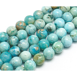Natürliche Edelstein Hemimorphit runde Perlen Stränge, gefärbt, Zyan, 8 mm, Bohrung: 1.2 mm, ca. 50 Stk. / Strang, 15.74 Zoll