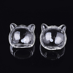 Gatito hecho a mano perlas de globo de vidrio soplado, cabeza de gato, Claro, 22~24x24~24.5x22mm, agujero: 10~14x11~15mm y 2 mm