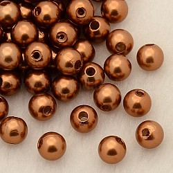 Perline acrilico perla imitato, tinto, tondo, cioccolato, 8x7.5mm, Foro: 2 mm, circa 1900pcs/libbra
