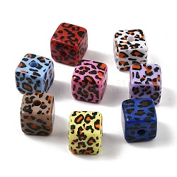 Perles acryliques opaques, cube à motif léopard, couleur mixte, 14.5x14.5x14.5mm, Trou: 3.5mm