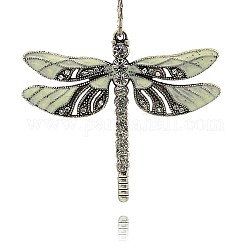 Vintage Libelle Halskette Zubehör, Legierung Schmelz große Anhänger, mit Strass-Kristall, Antik Silber Farbe, hellgoldrutengelb, 56.5x65x5 mm, Bohrung: 2 mm