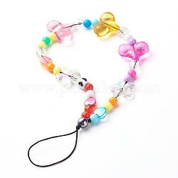Perles acryliques opaques et perles acryliques transparentes écologiques sangles mobiles, avec du fil de nylon, coeur et papillon, colorées, 18 cm