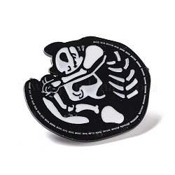 Spilla smaltata con scheletro di gatto, distintivo in lega animale di halloween per abbigliamento zaino, elettroforesi nera, bianco, 27x32x2mm, ago :1mm