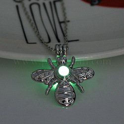 Collana con pendente a gabbia d'api in lega con pietra sintetica dei luminari, bagliore nel buio gioielli per le donne, verde chiaro, 17.72 pollice (45 cm)