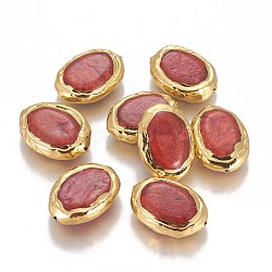 Perline di diaspro rosso naturale, con i risultati in ottone placcato oro, ovale, 21~23x15~17x6~6.5mm, Foro: 1 mm