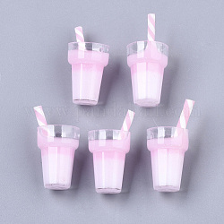 Pendentifs en verre de jus d'imitation, Pendentifs en plastique, avec résine époxy et pâte polymère, poudre de paillettes, rose, 25~28x13mm, Trou: 1.4mm