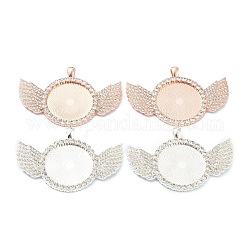Alloy Pendant Cabochon Setting, with Crystal Rhinestone, Flat Round with Wing, Mixed Color, Tray: 30mm, 46.5x68.5x4mm, Hole: 5x4mm