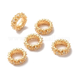 Ottone micro spianare perline europei zirconi, perline con foro grande, placcato di lunga durata, rotondo e piatto, oro, 8x3mm, Foro: 4.5 mm