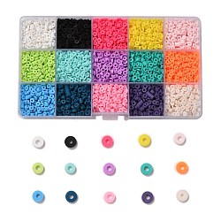 150g 15 Farben handgemachte Polymertonperlen, heishi Perlen, für DIY Schmuck Bastelbedarf, Disc / Flachrund, Mischfarbe, 4x1 mm, Bohrung: 1 mm, 10 g / Farbe