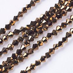 Chapelets de perles en verre électroplaqué, plein plaqué, facette, Toupie, verge d'or noir, 3.5x3mm, Trou: 1mm, Environ 128~135 pcs/chapelet, 13.8