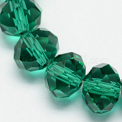 Handmade Glass Beads, Faceted Rondelle, Sea Green, 14x10mm, Hole: 1mm, about 60pcs/strand