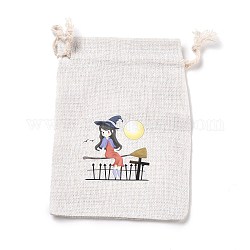 ハロウィンコットンクロス収納ポーチ  長方形巾着袋  キャンディーギフトバッグ用  女の子模様  13.8x10x0.1cm