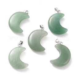 Pendenti avventurina verde naturale, con passanti in ottone platino, luna, 29x18~21x7~10mm, Foro: 6x3 mm