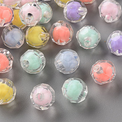 Transparente Acryl Perlen, Perle in Perlen, facettiert, Runde, Mischfarbe, 9.5x9.5 mm, Bohrung: 2 mm, ca. 1041 Stk. / 500 g