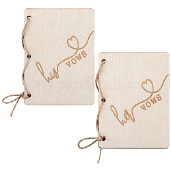 Creative Wooden Greeting Cards, Wedding Vows Book, with Jute Rope and Kraft Paper, Rectangle with Word, Antique White, 105x75x2mm