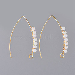 Crochets d'oreilles en 304 acier inoxydable, avec perles de verre rondelles à facettes et boucle horizontale, or, blanc, 40x28x3mm, Trou: 3x2mm, 20 jauge, pin: 0.8 mm