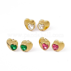 Aretes con doble corazón y rhinestone, joyas de acero inoxidable golden 304 para mujer., color mezclado, 15x16mm, pin: 0.7 mm