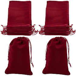 Beebeecraft 20 шт. прямоугольные бархатные мешочки на шнурке, мешки для подарков на рождество, темно-красный, 15x10 см