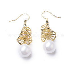 Boucles d'oreilles en perles synthétiques, avec les accessoires en laiton, ronde, blanc, 49mm, pin: 0.5 mm
